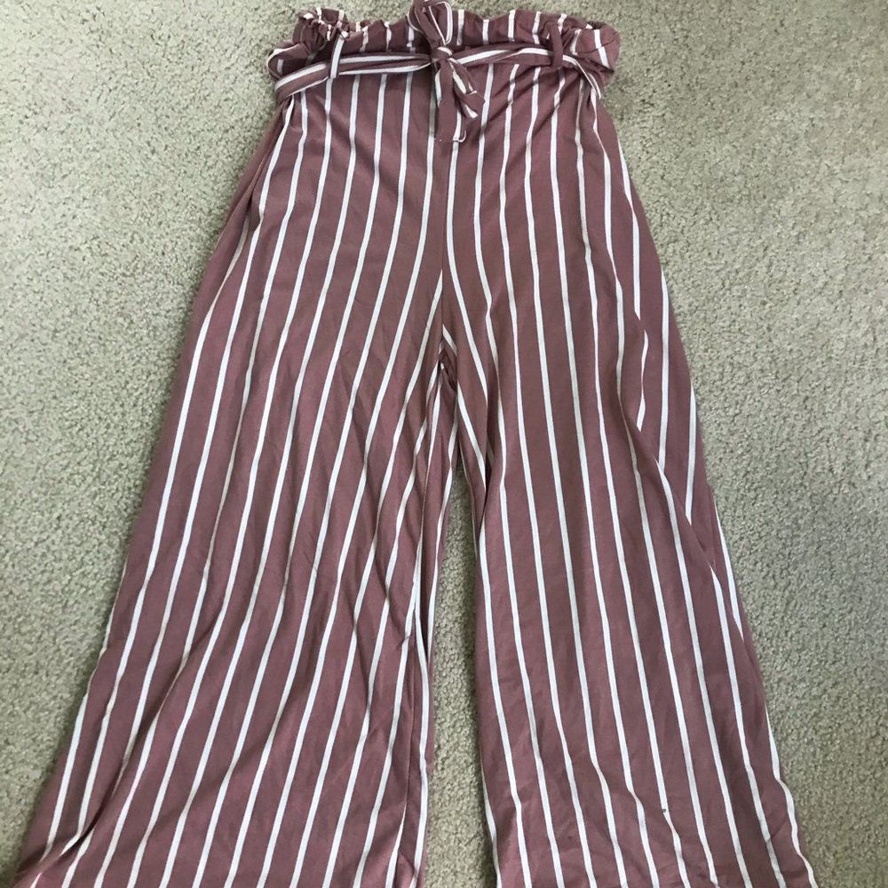Pink striped flowy pants size medium